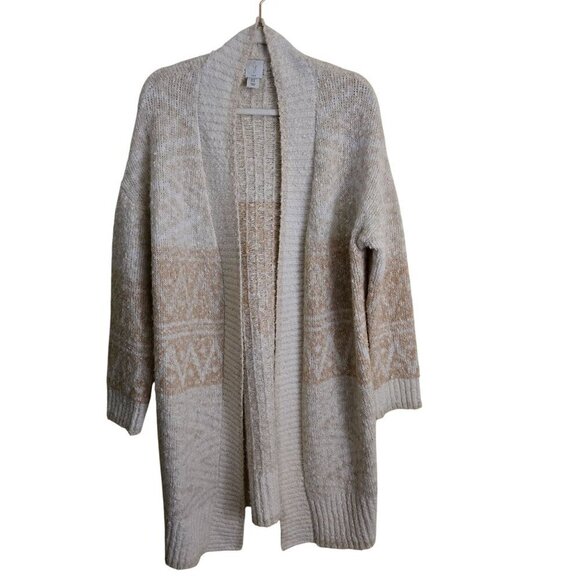 Joie Long Line Duster Aztec Subtle Print Neutral Cardigan Sweater Size M - Picture 2 of 6
